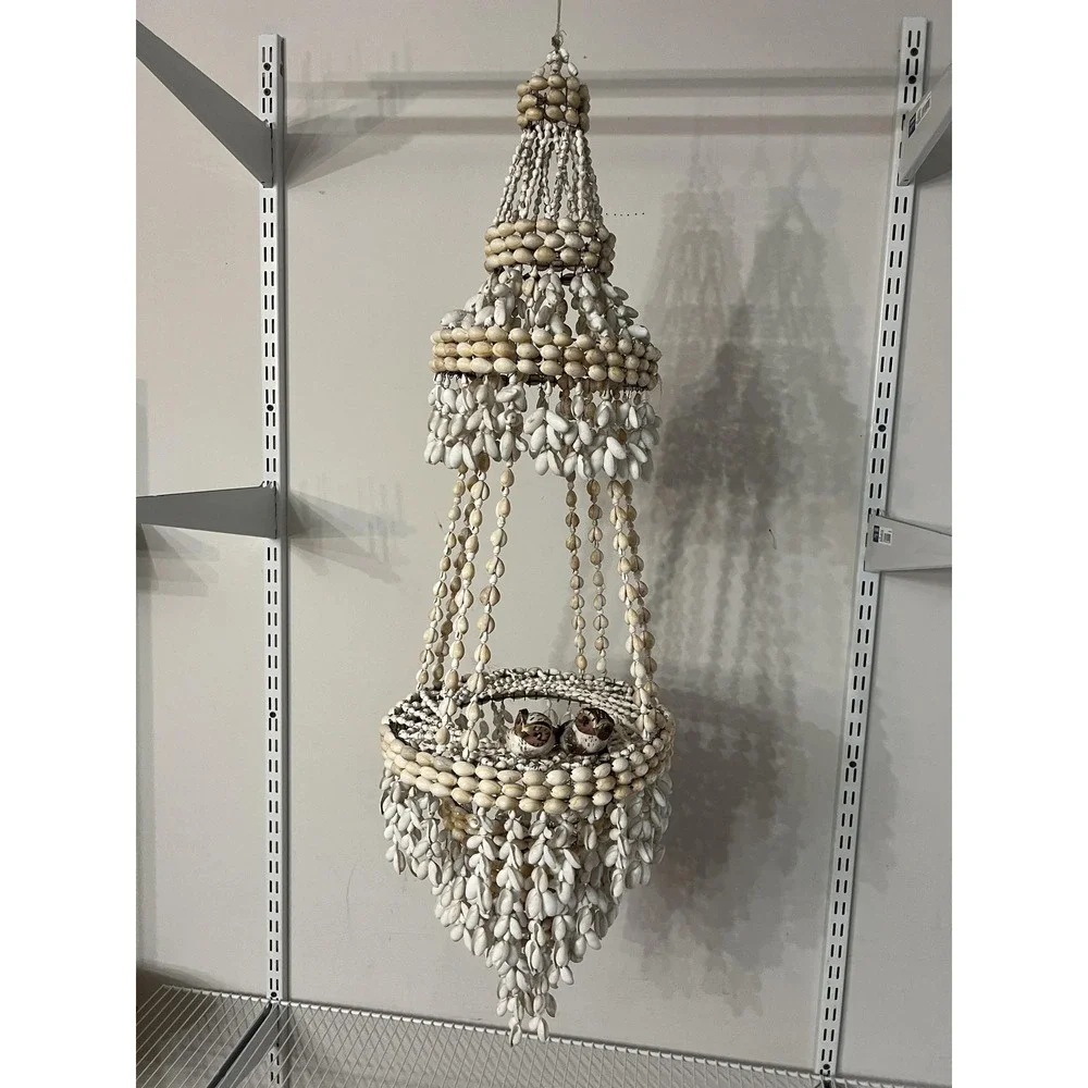 Bohemian Seashell Hanging Chandelier Mobile Coastal Decor Tiered Basket Birds